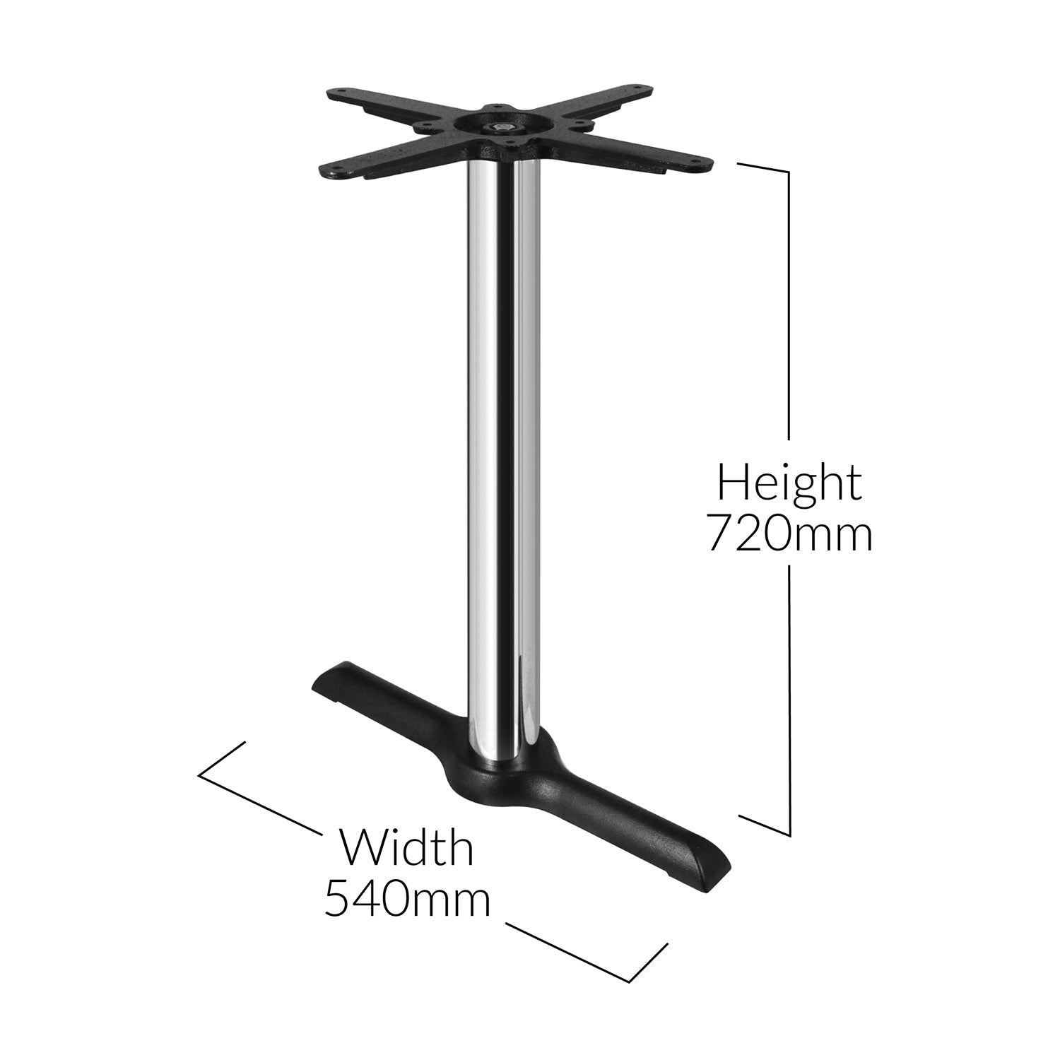 Chrome Twin Pedestal Table Base 720 x 540 mm - Dimensions