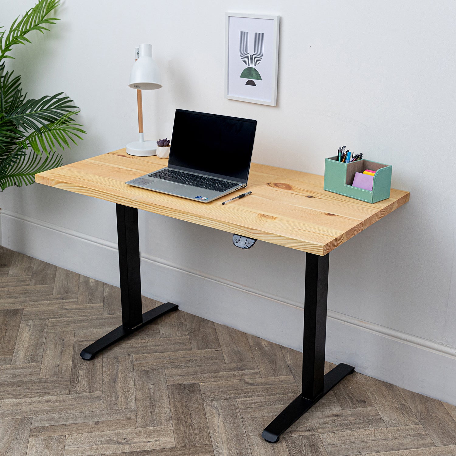 Solid wood height adjustable outlet desk