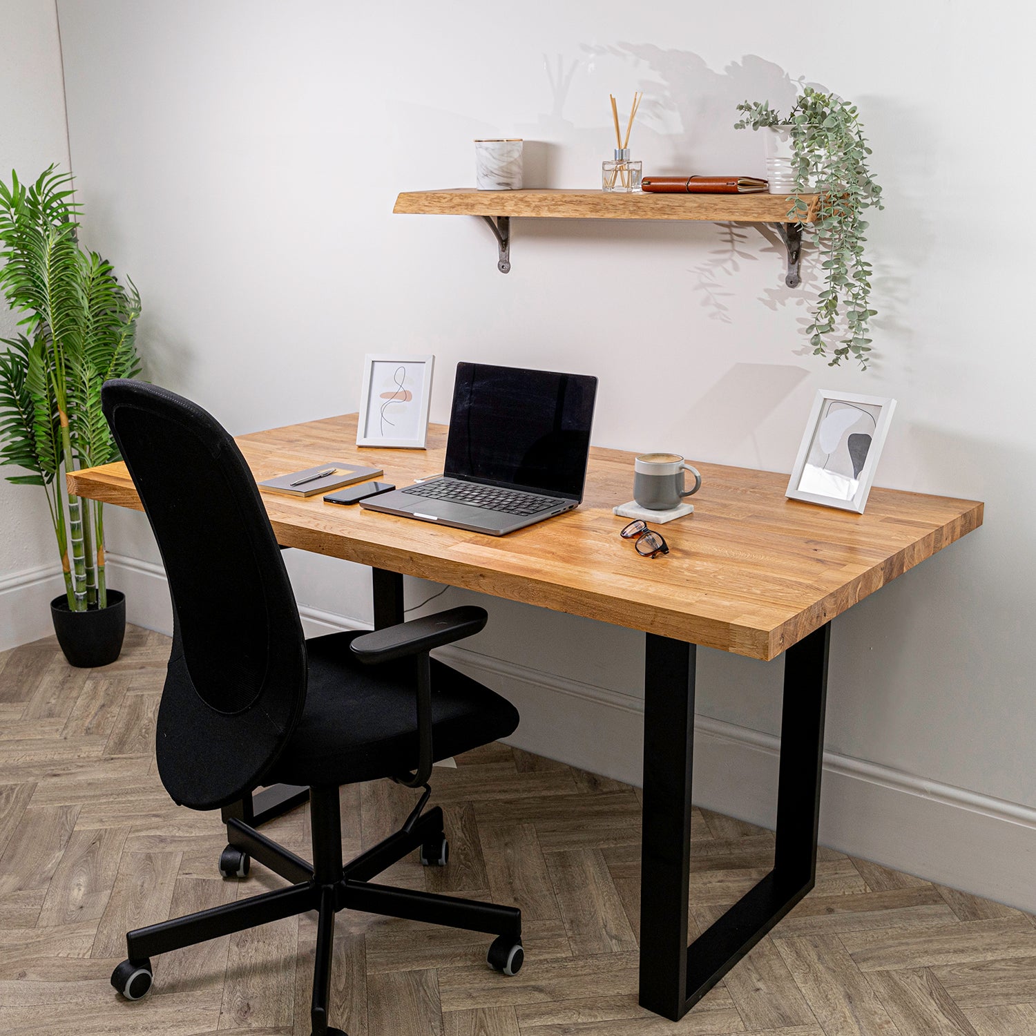 Solid wood desk store with metal legs