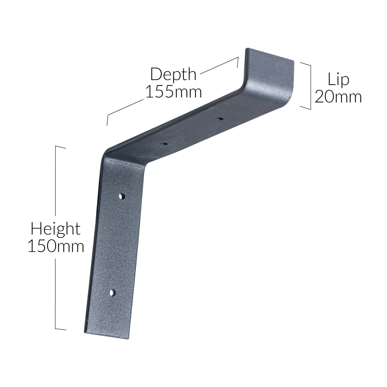 Black Down-Style Scaffolding Brackets for 150mm depth shelves (dimensions)