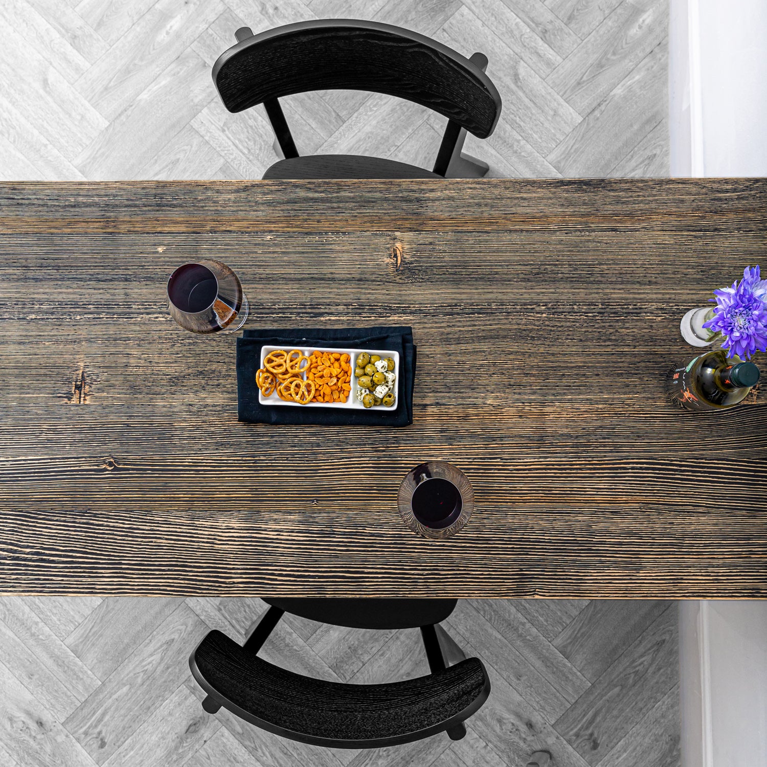 Black  Solid Wood Table with Black Hairpin Legs