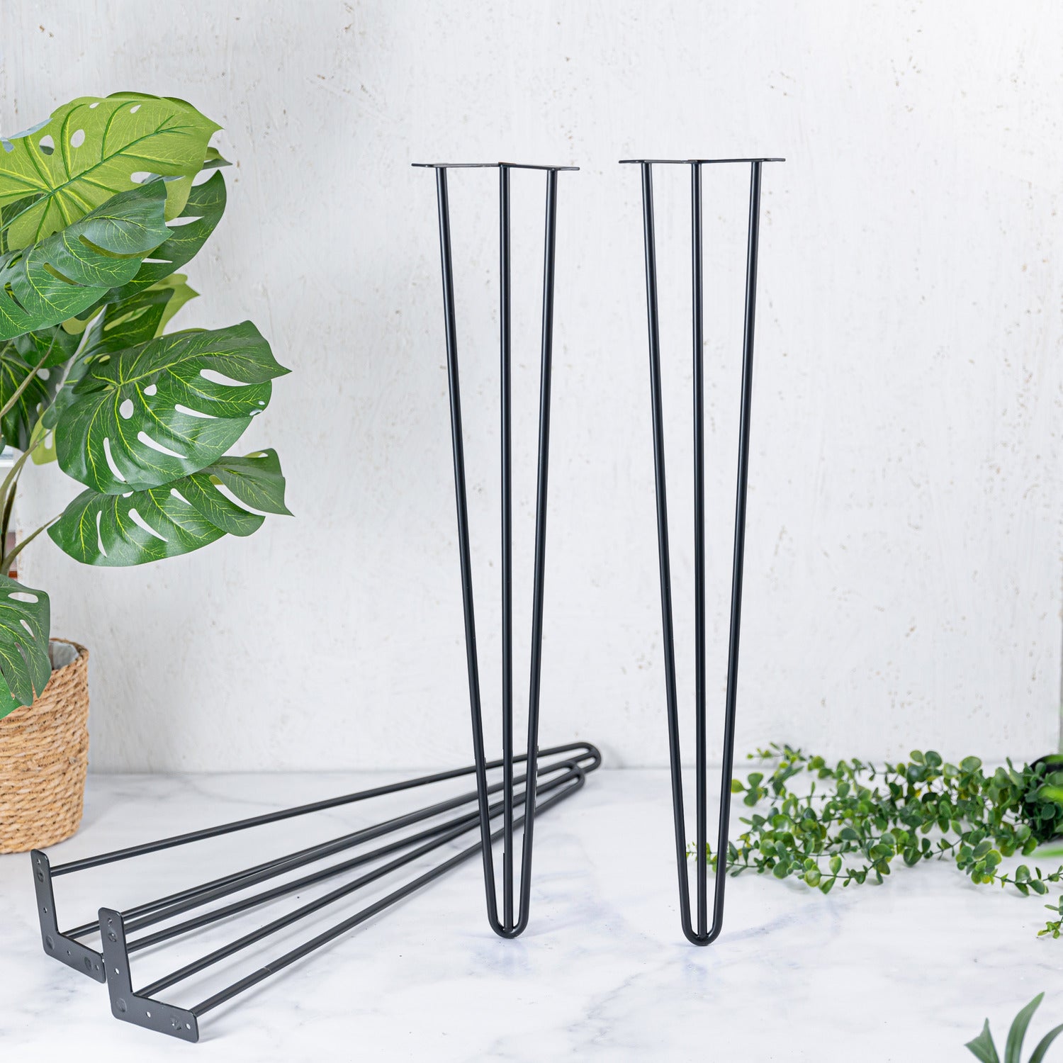 Black  Solid Wood Table with Black Hairpin Legs