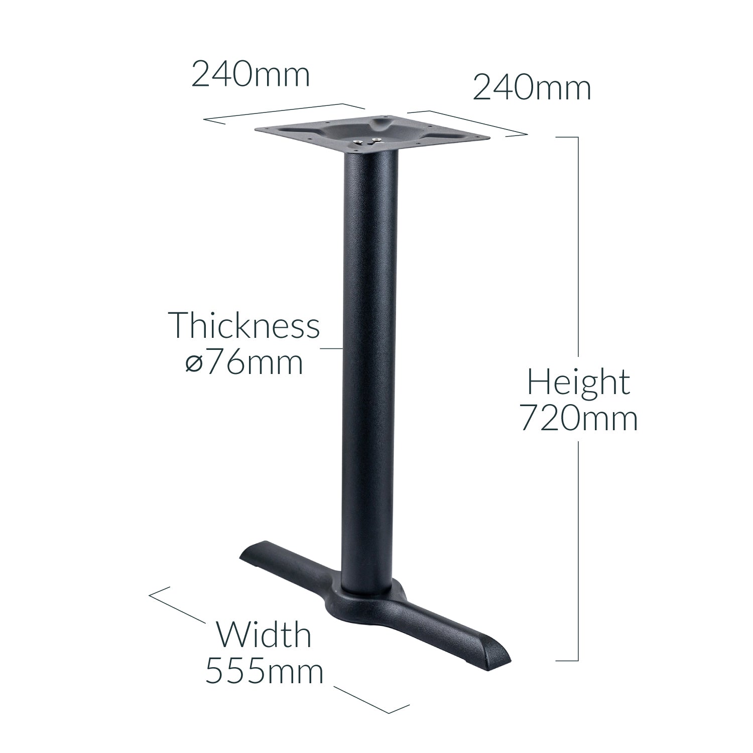 Black Twin Pedestal Cast Iron Table Base 720 x 555 mm - Dimensions