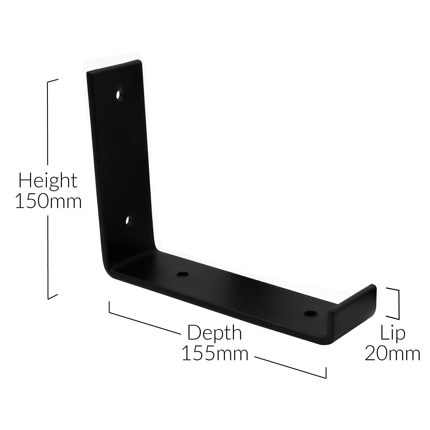 Black Up-Style Scaffolding Brackets for 150mm depth shelves (dimensions)