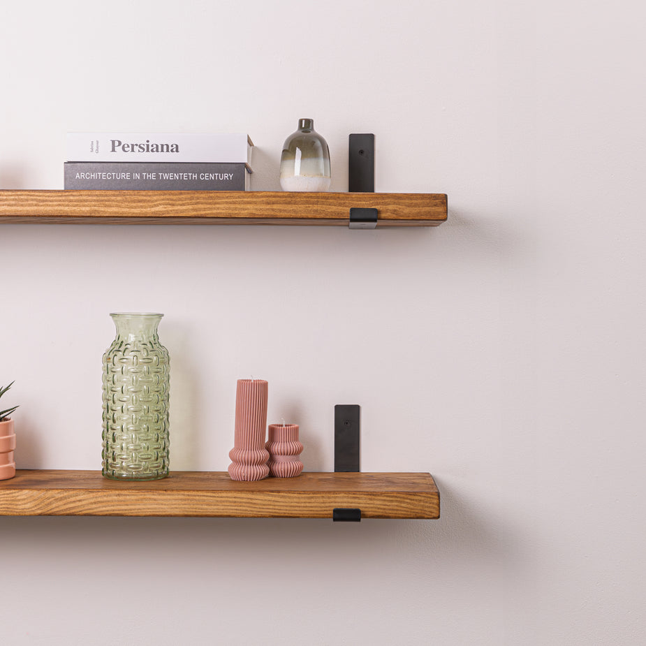 Pine Rustic Shelf - Dark Oak with Black Up-Style Scaffolding Brackets