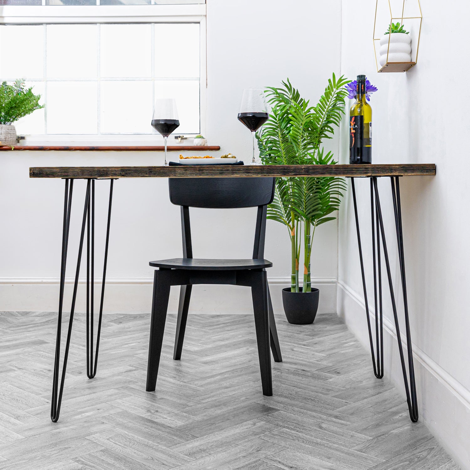 Dark Wood Table with Black Hairpin Legs