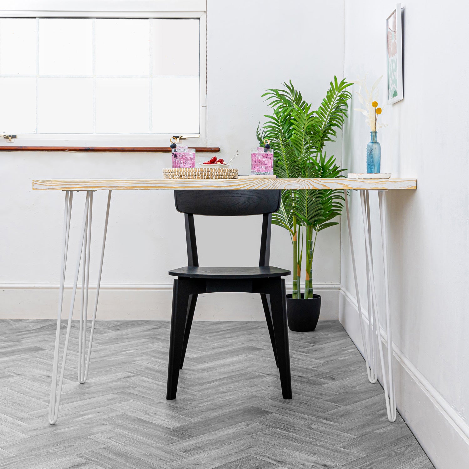 Light Wood Table with White Hairpin Legs