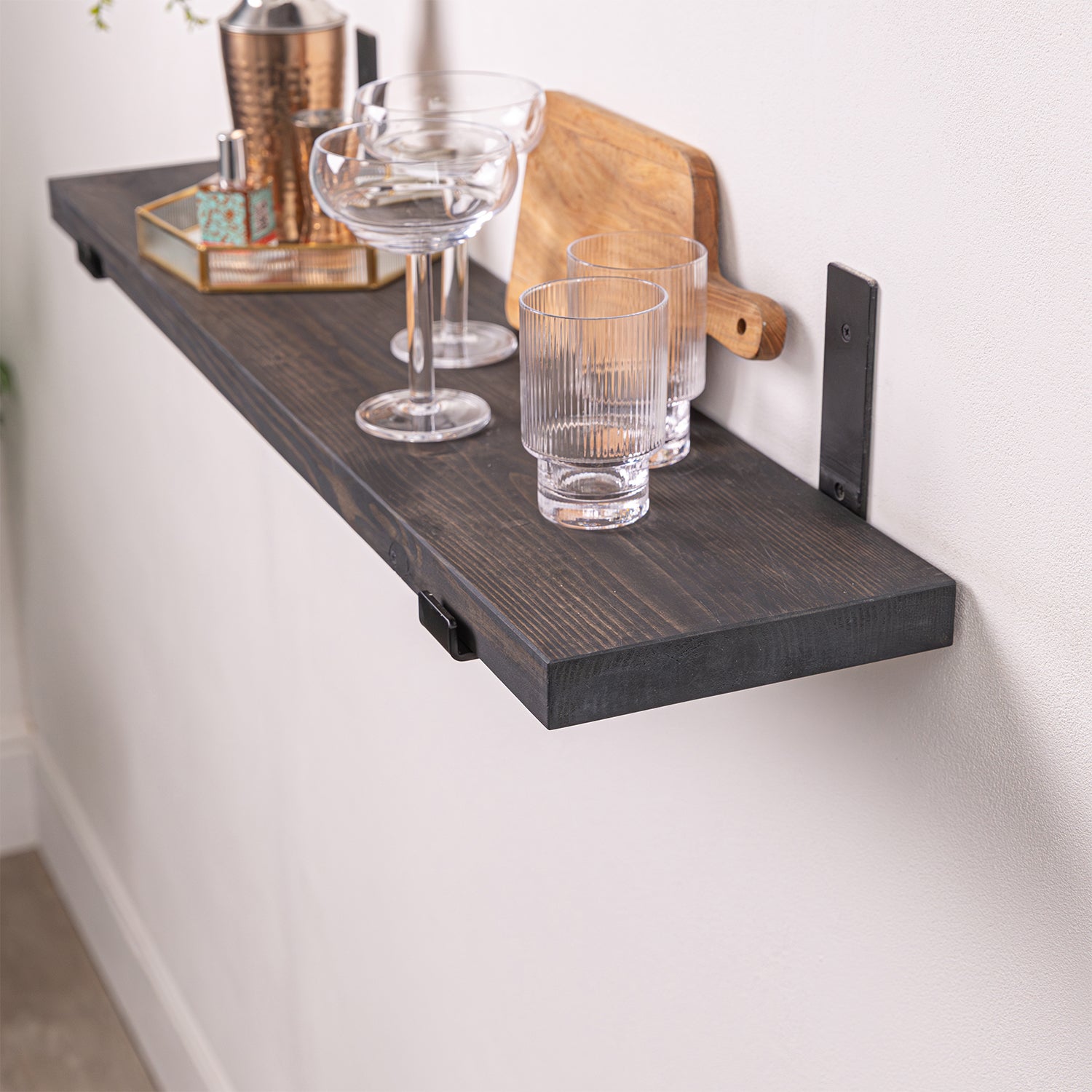 Modern Shelf - Charcoal Wood with Black Up-Style Scaffolding Brackets