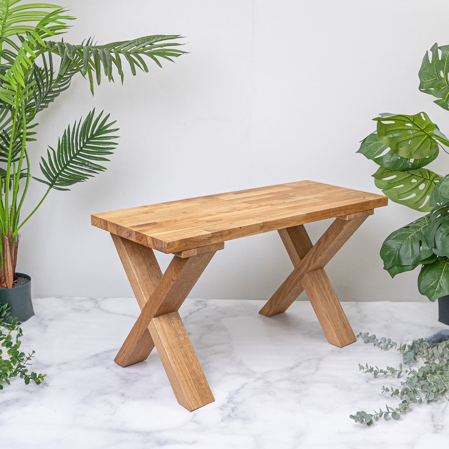 Oak Solid Wood Bench with Wooden X Legs