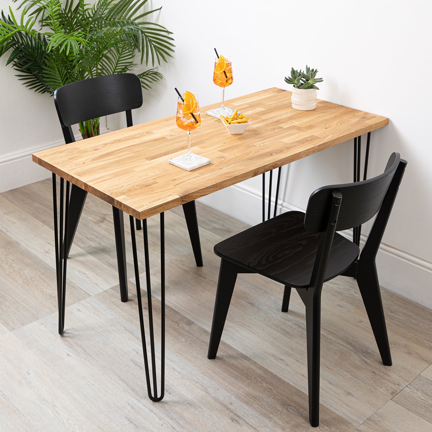 Oak Solid Wood Table with Black Hairpin Legs