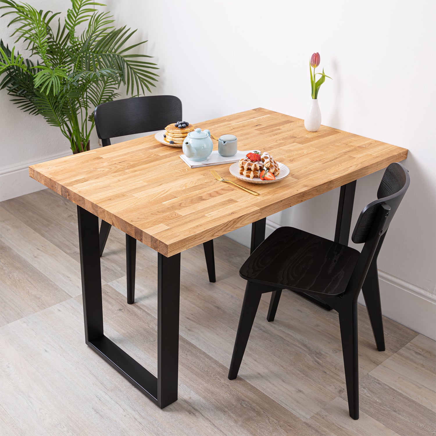 Oak Solid Wood Table with Square Metal Legs