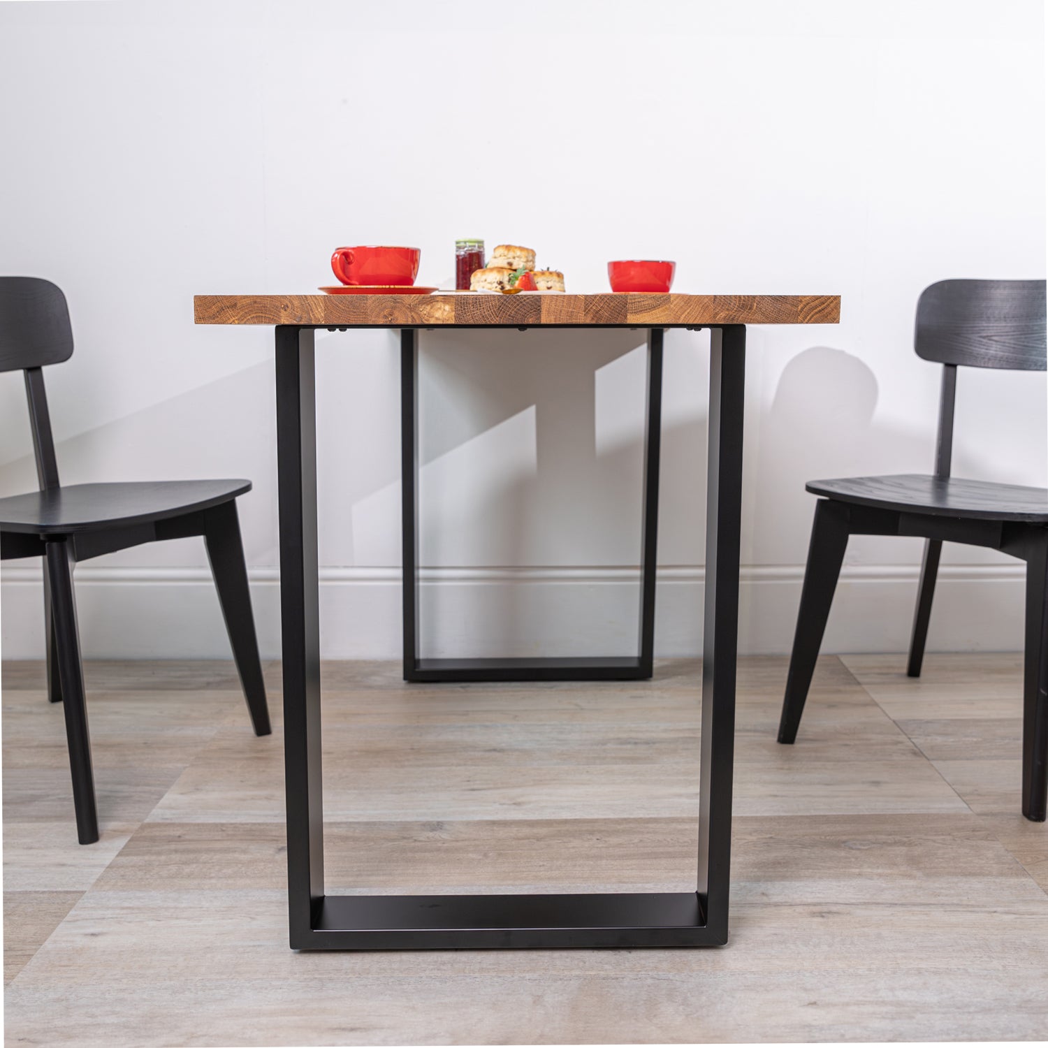 Oak Solid Wood Table with Square Metal Legs