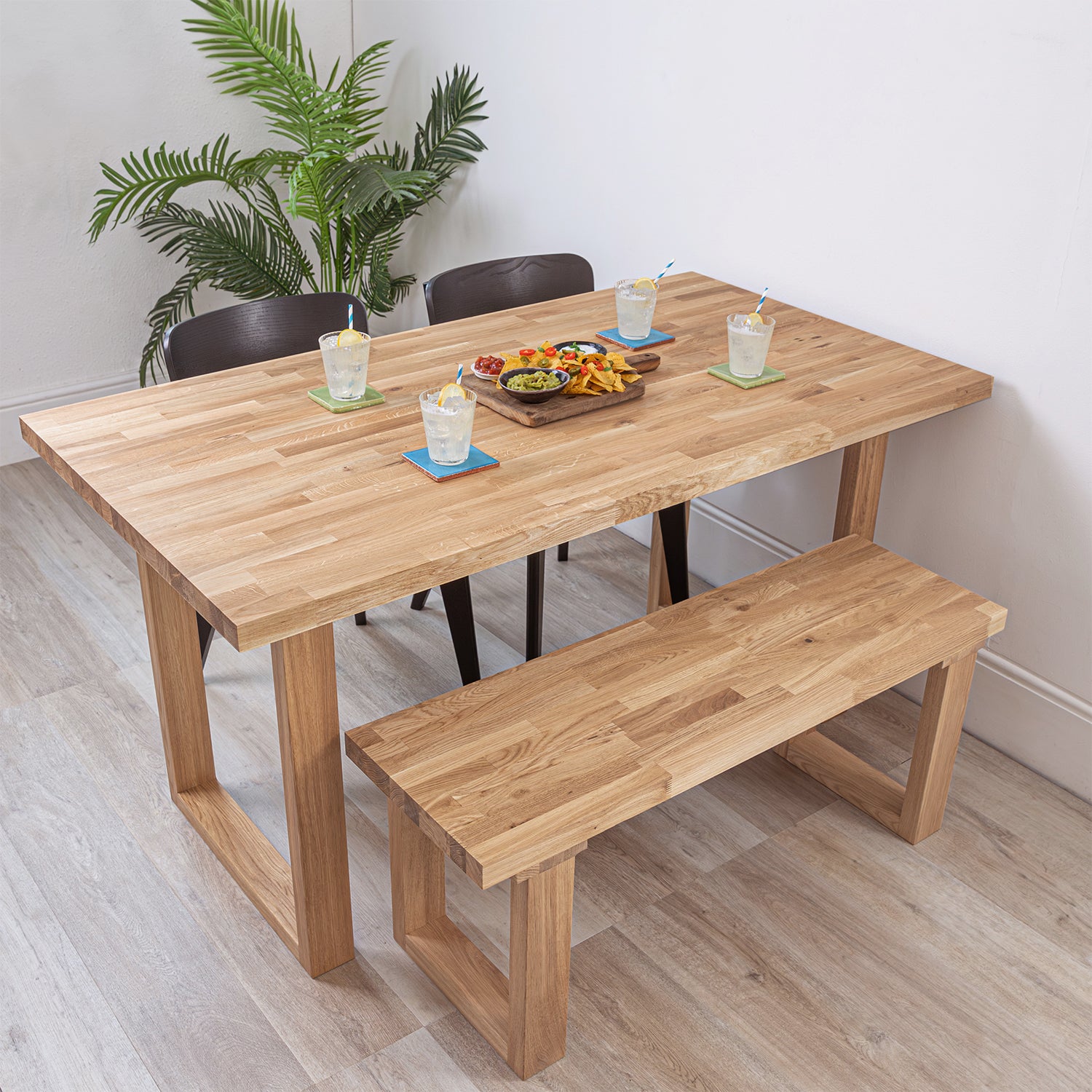 Oak Solid Wood Table With Wooden Square Legs (Sanded)