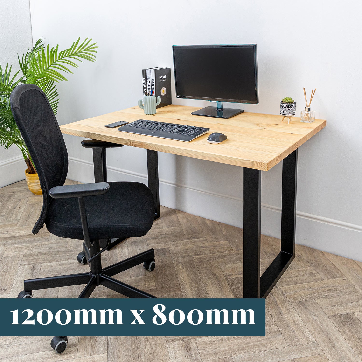 Pine Solid Wood Desk with Square Metal Legs #length_1200mm depth_800mm
