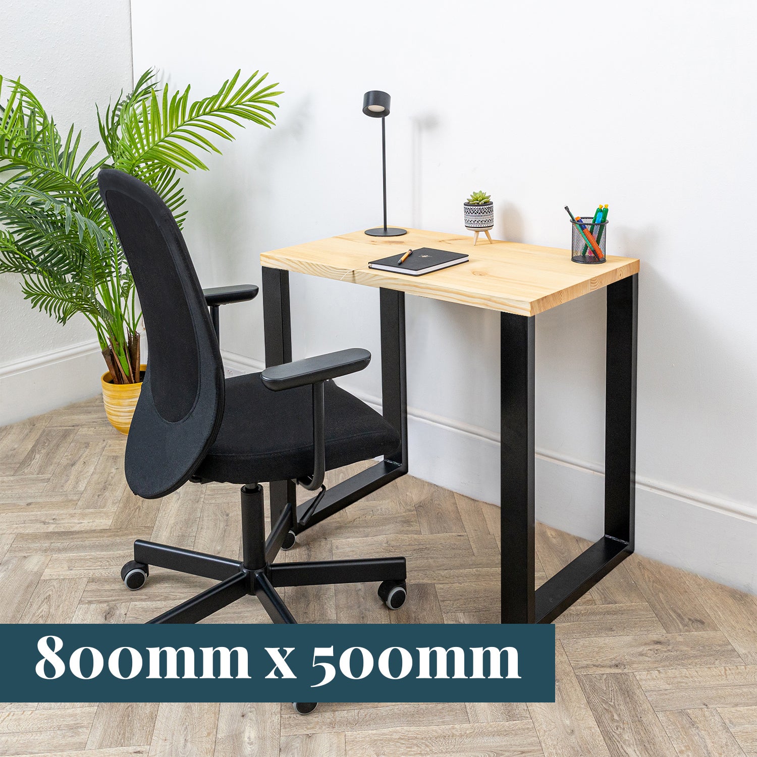Pine Solid Wood Desk with Square Metal Legs #length_800mm depth_500mm