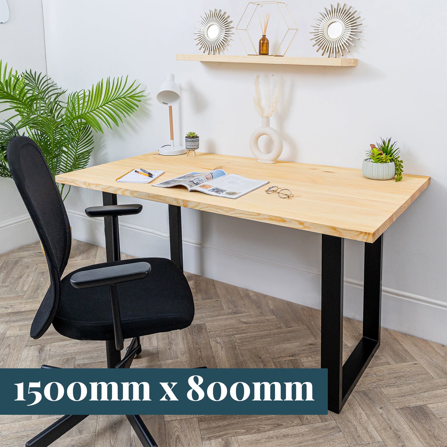 Pine Solid Wood Desk with Square Metal Legs #length_1500mm depth_800mm