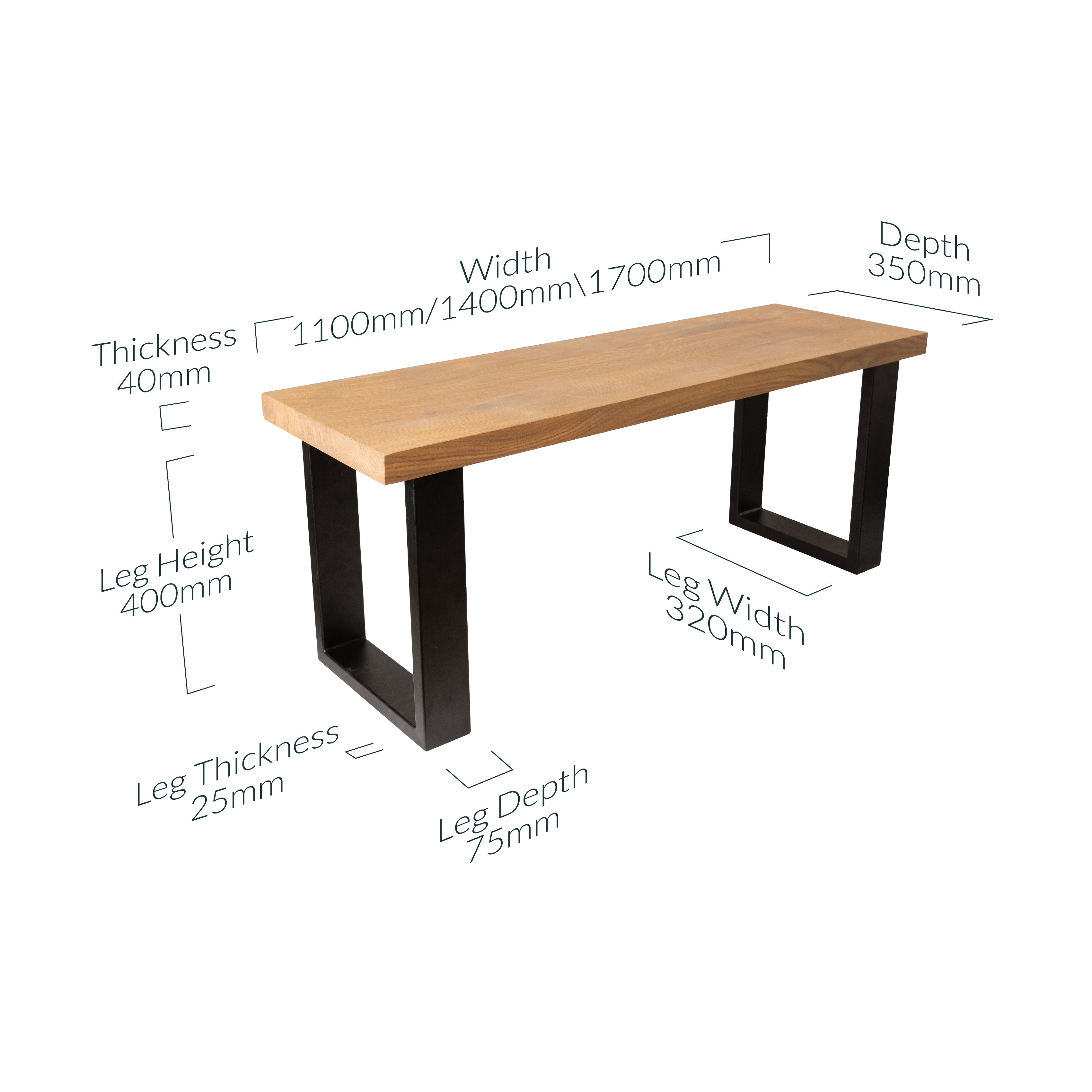 Premium Solid Oak Bench for Dining Table - Antique Bronze