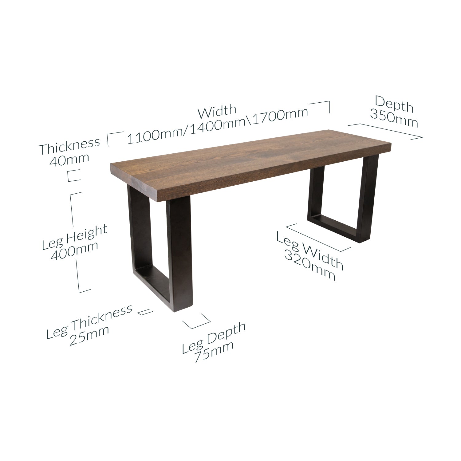 Premium Solid Oak Bench for Dining Table - Charcoal