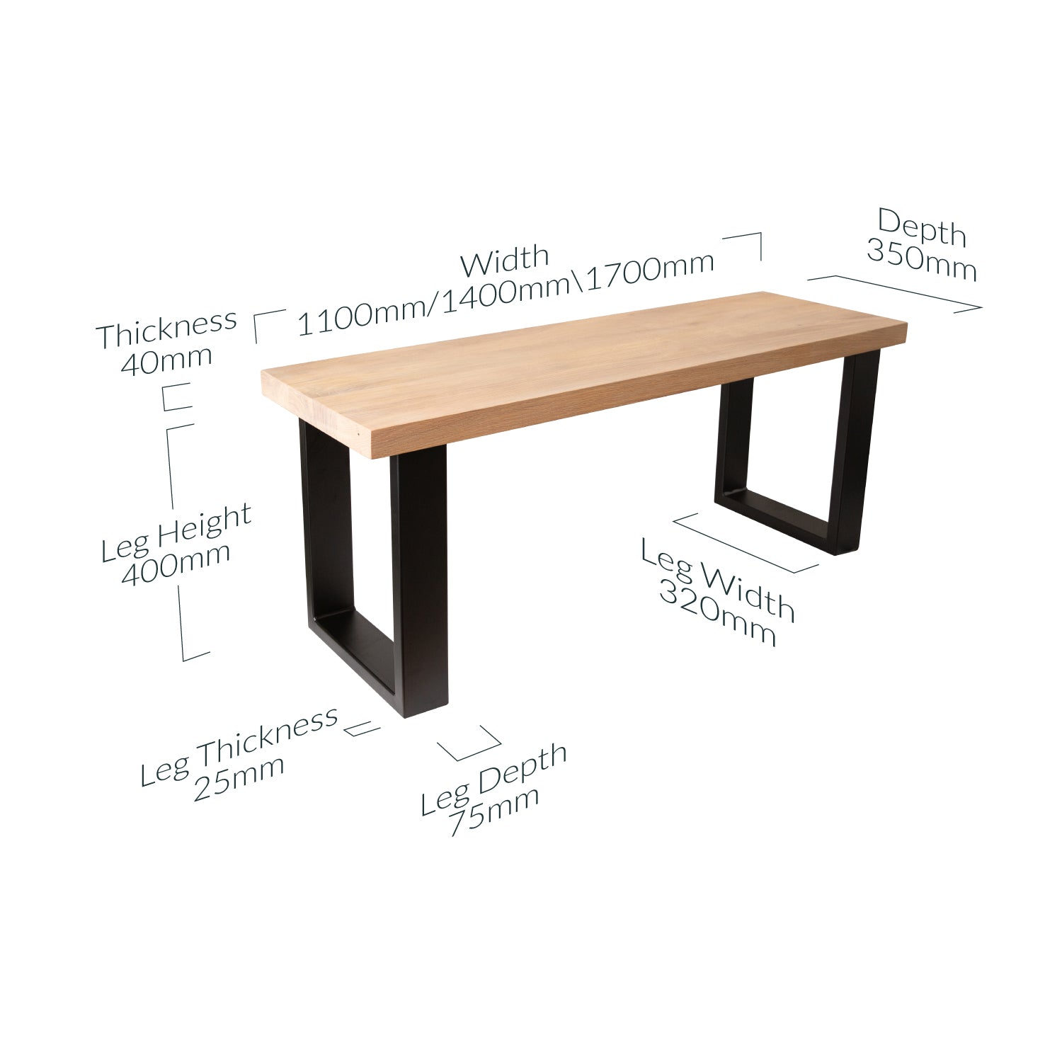 Premium Solid Oak Bench for Dining Table - Natural Oak