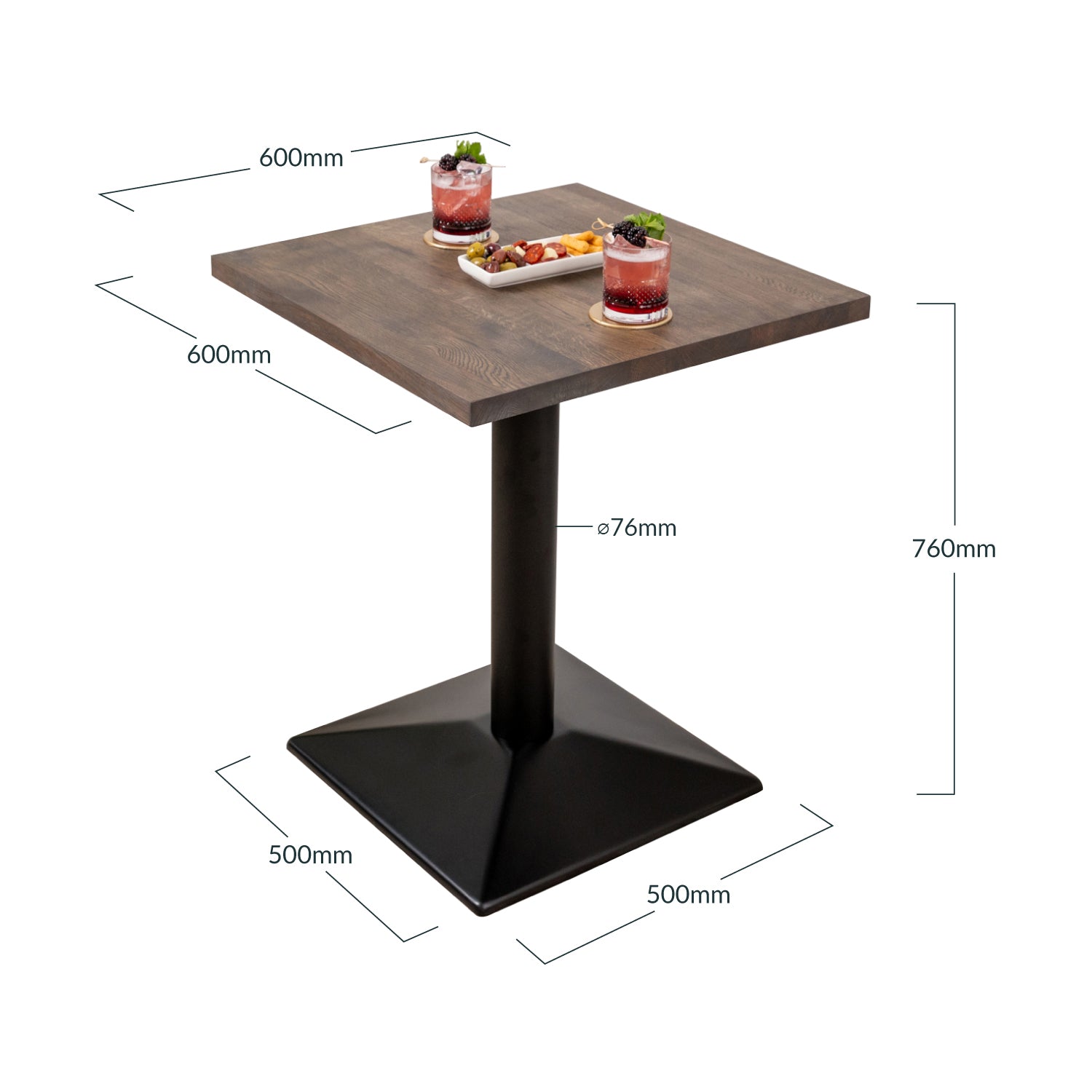 Premium Solid Oak Bistro Table - Charcoal Dimensions