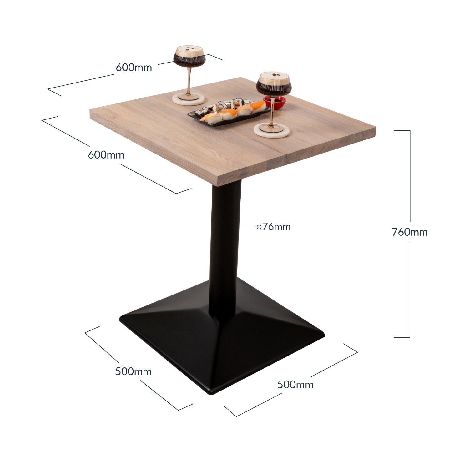 Premium Solid Oak Bistro Table - Natural Oak Dimensions