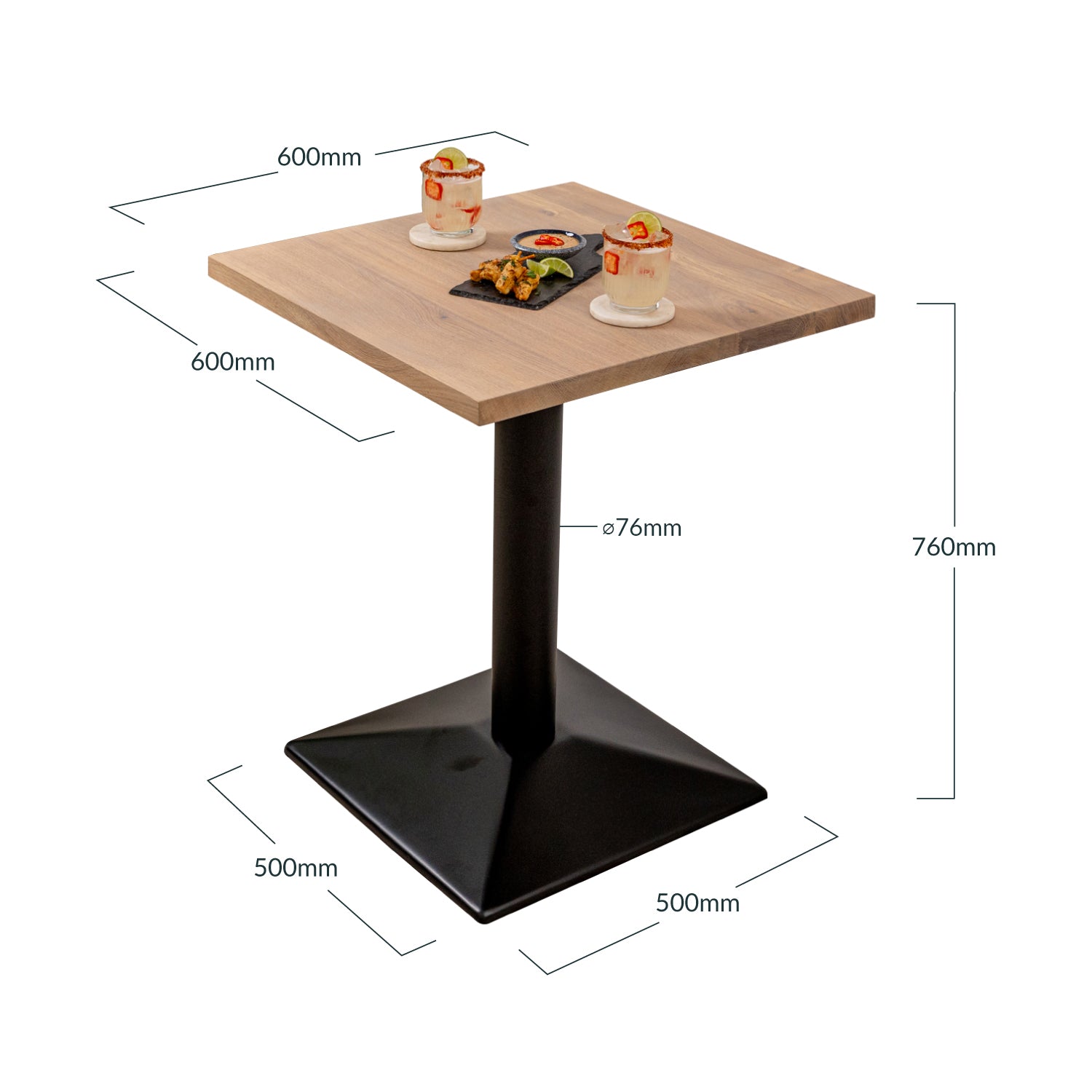 Premium Solid Oak Bistro Table - White Oak Dimensions