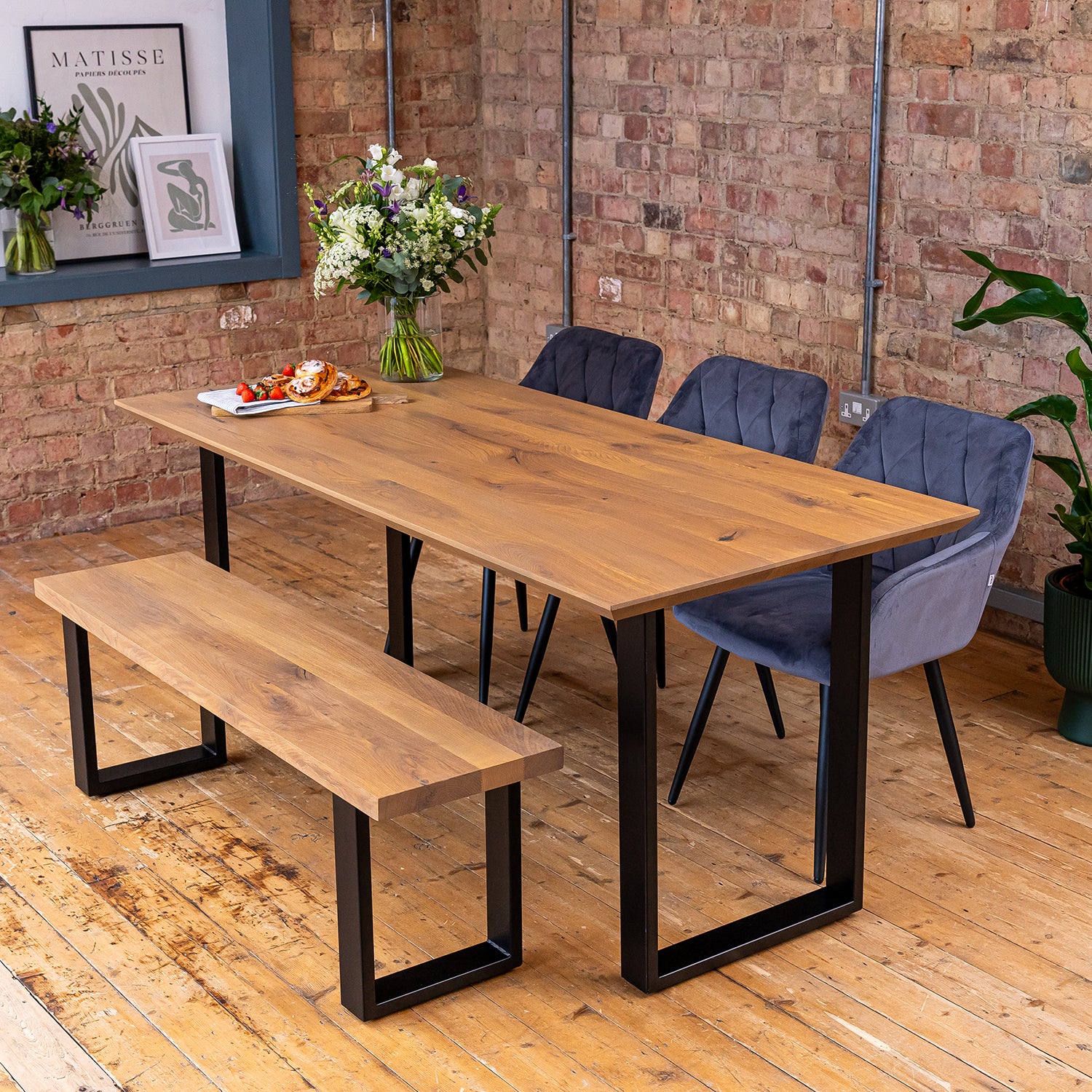 Premium Solid Oak Dining Table - Antique Bronze