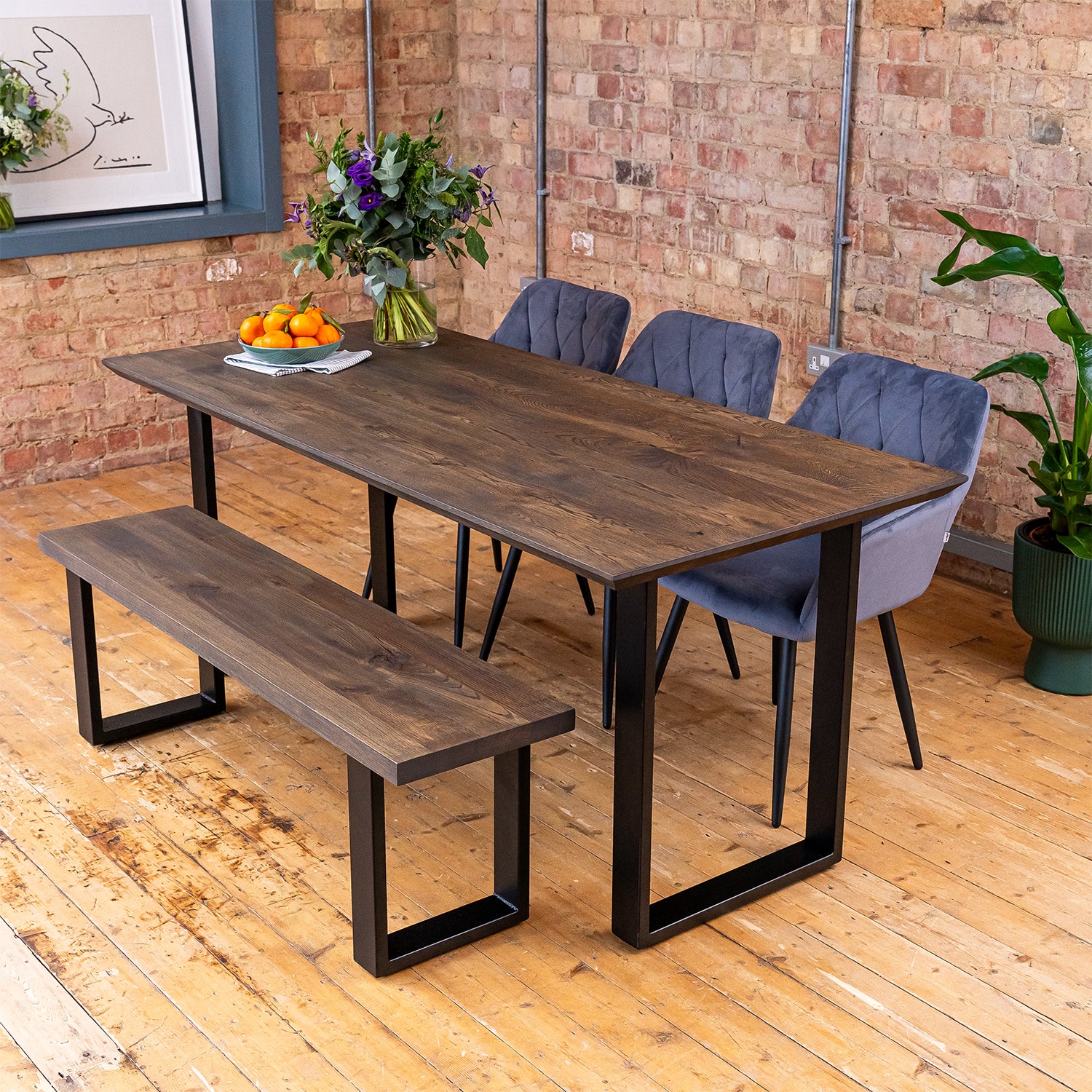 Premium Solid Oak Dining Table - Charcoal