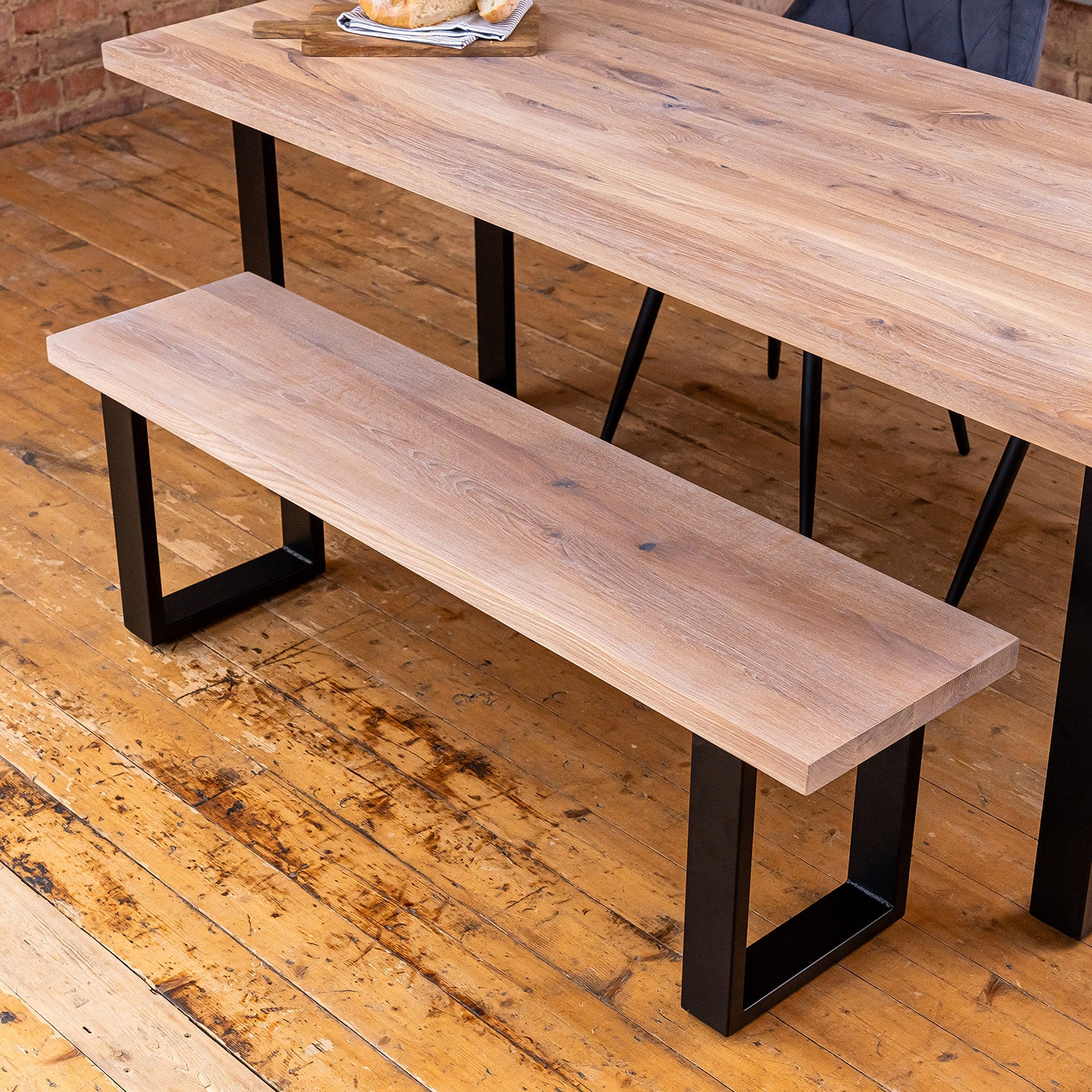 Premium Solid Oak Dining Table - White Oak with Matching Bench