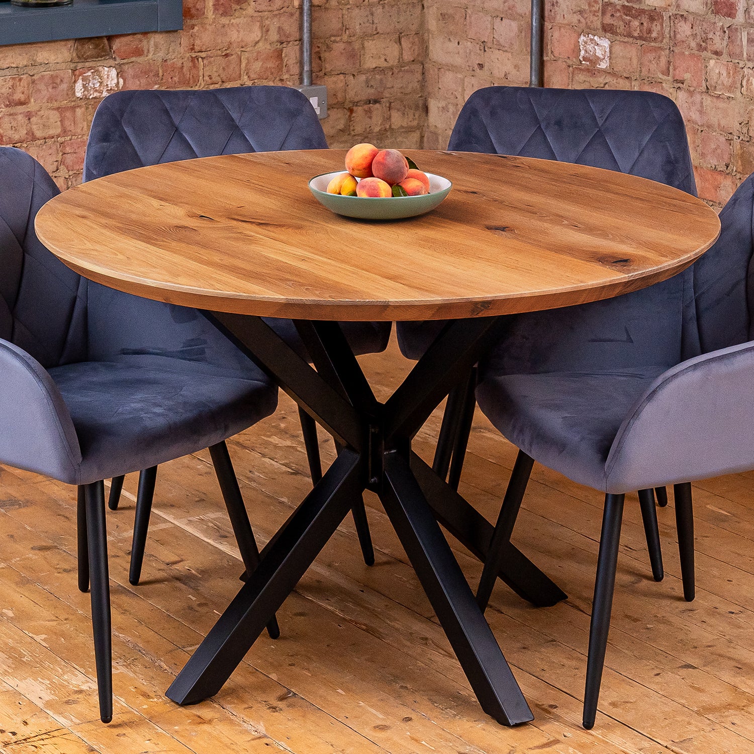 Premium Solid Oak Round Dining Table - Antique Bronze