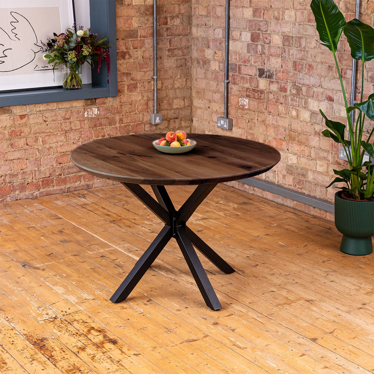 Premium Solid Oak Round Dining Table - Charcoal