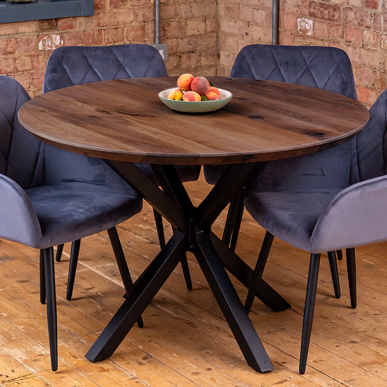 Premium Solid Oak Round Dining Table - Charcoal