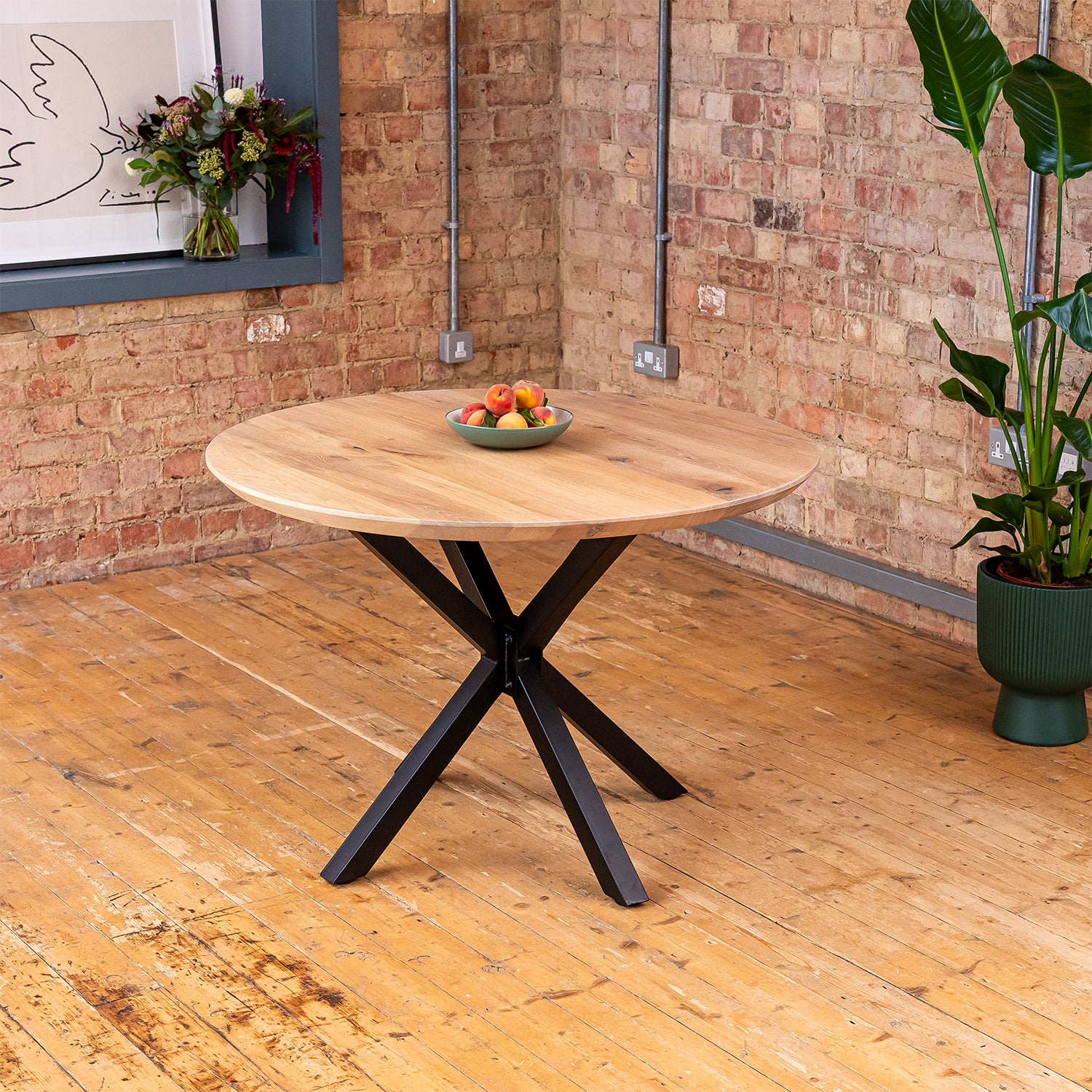 Premium Solid Oak Round Dining Table - White Oak