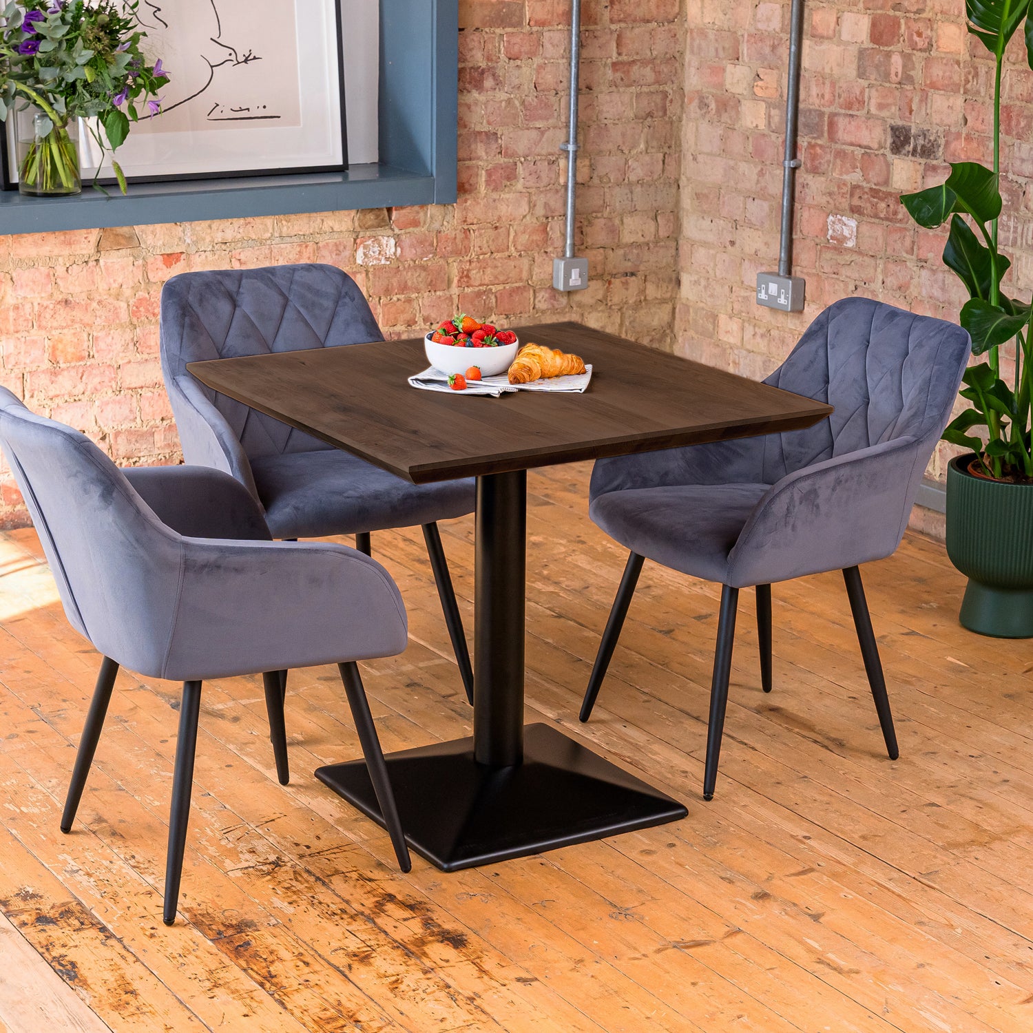 Premium Solid Oak Small Dining Table - Charcoal