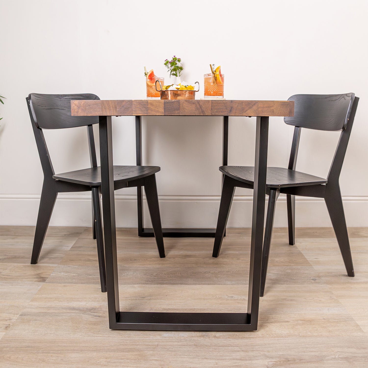 Solid Iroko Table with Square Metal Legs Sanded