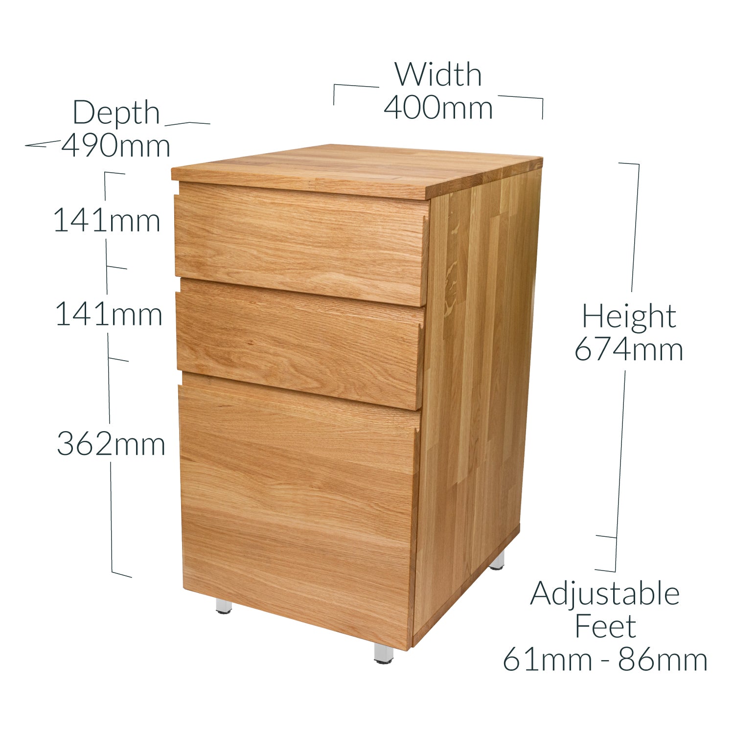 Wood Desk Height Pedestal Cabinet with 3 Drawers