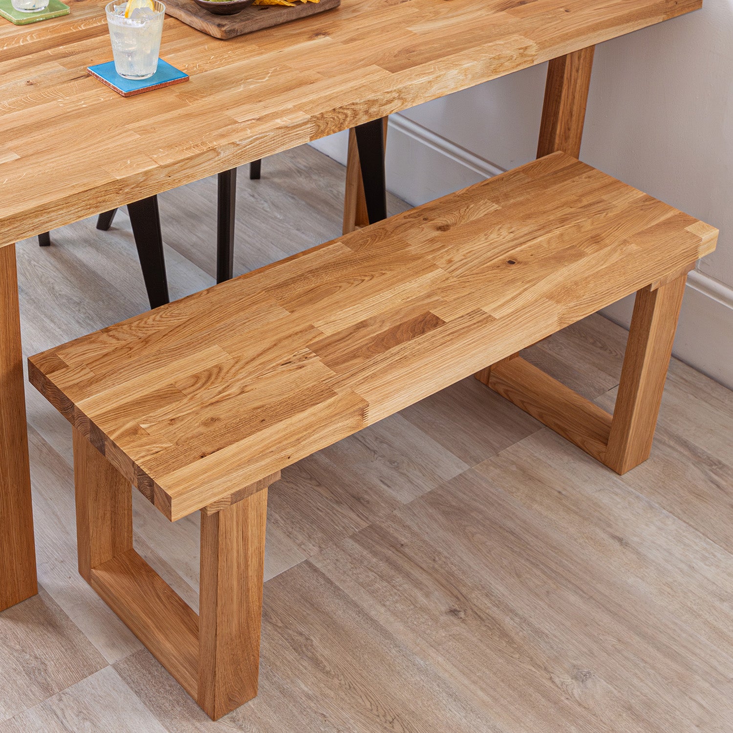 Oak Solid Wood Bench with Wooden Square Legs