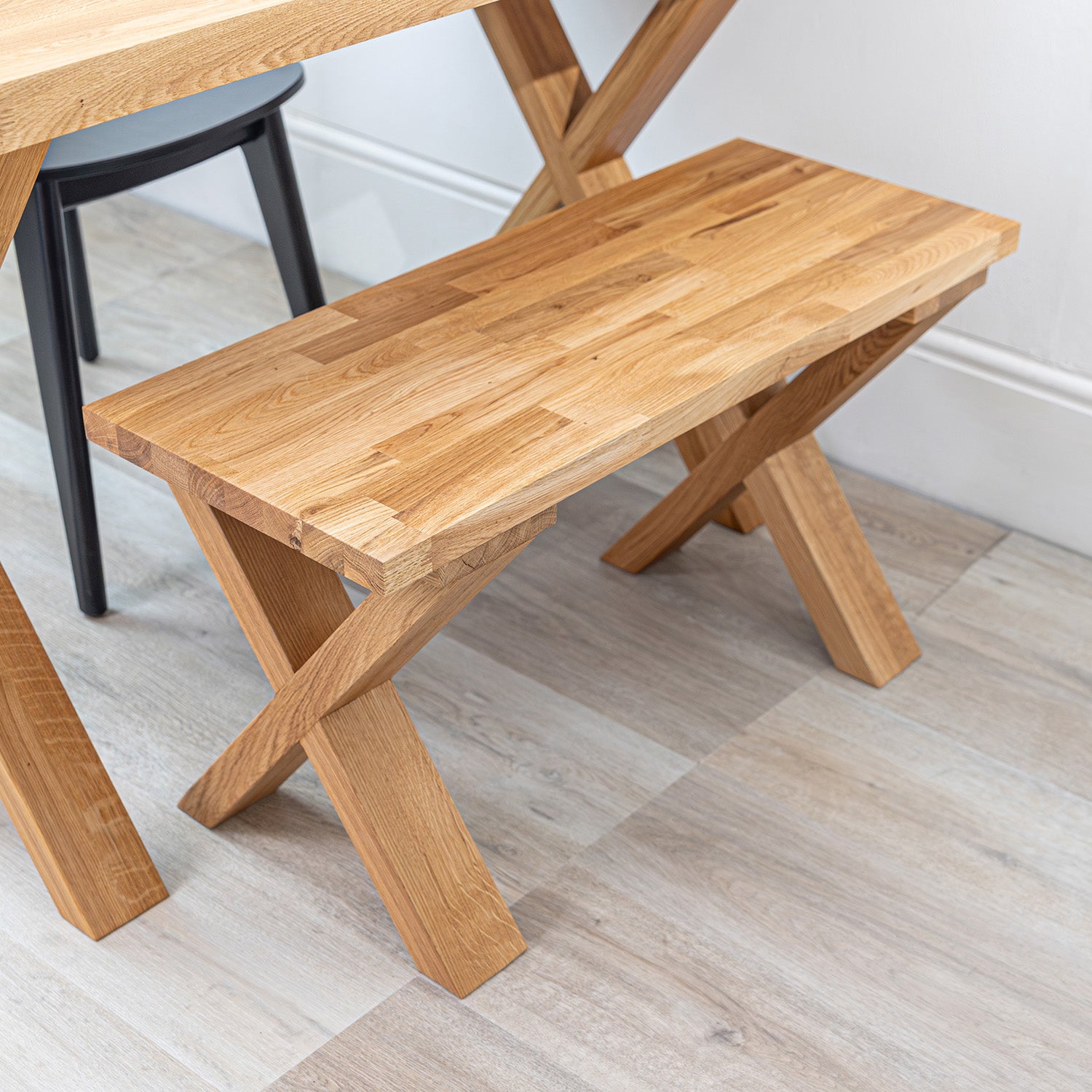 Solid Oak Dining Bench with Wooden X Legs