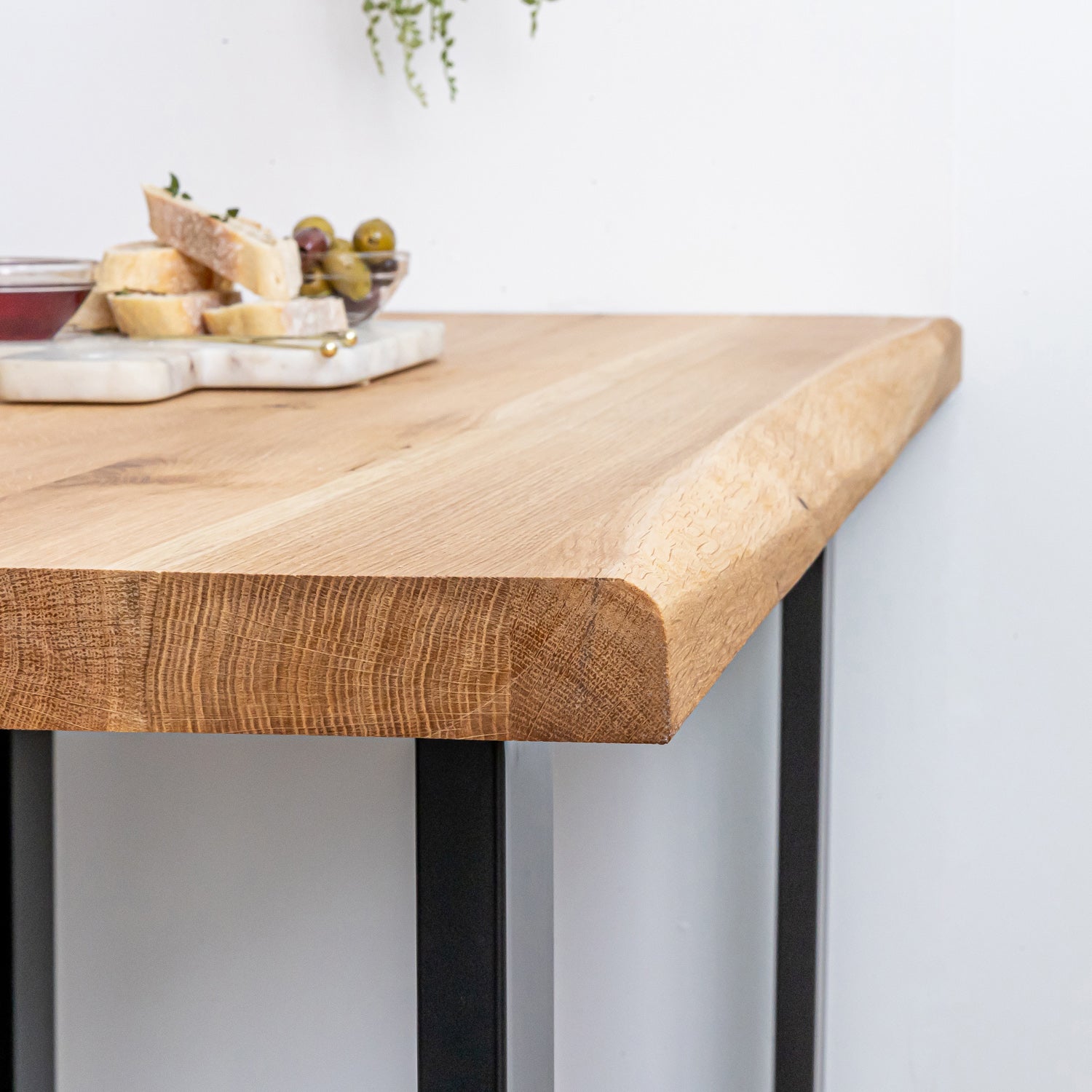 Solid Oak Live Edge Table with Square Metal Legs