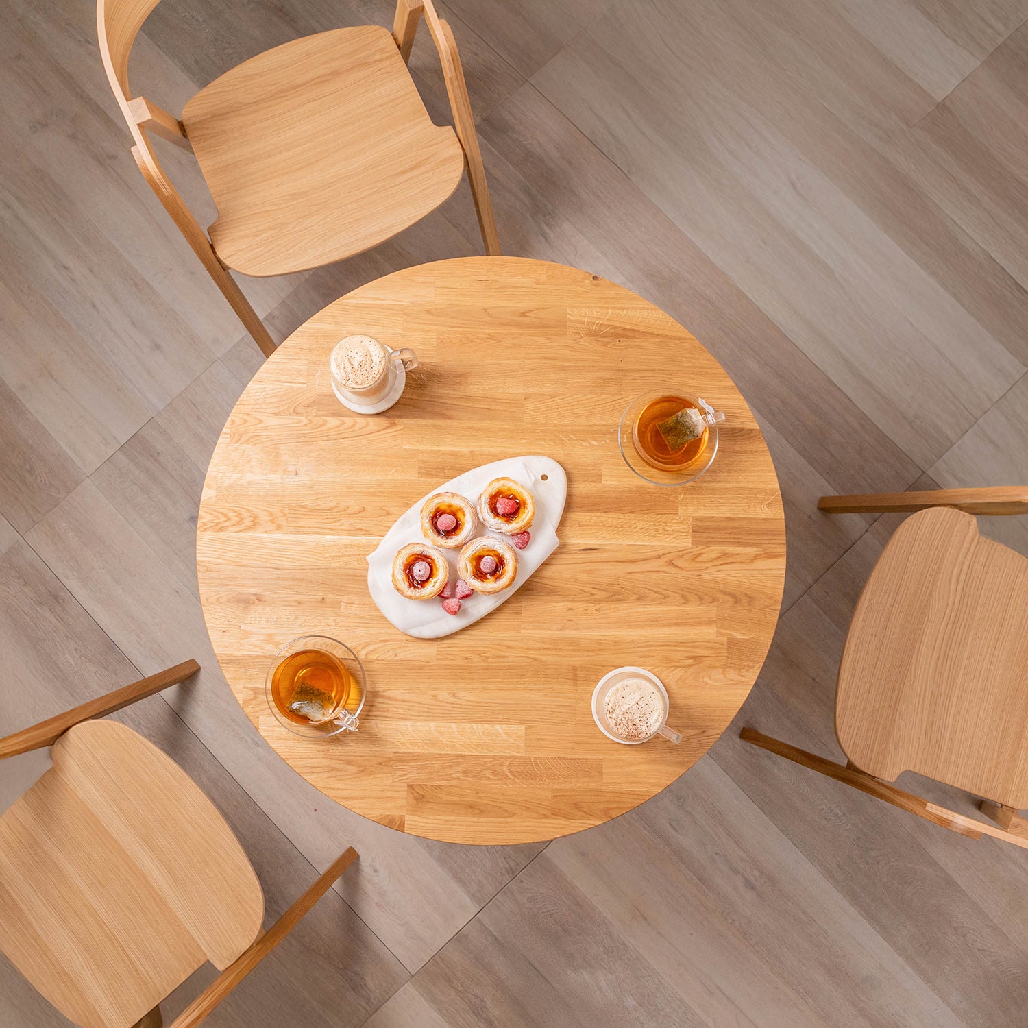 Solid Oak Round Dining Table with Cast Iron Base