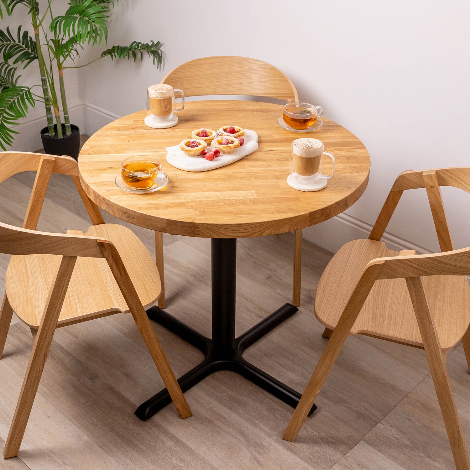 Solid Oak Round Dining Table with Cast Iron Base