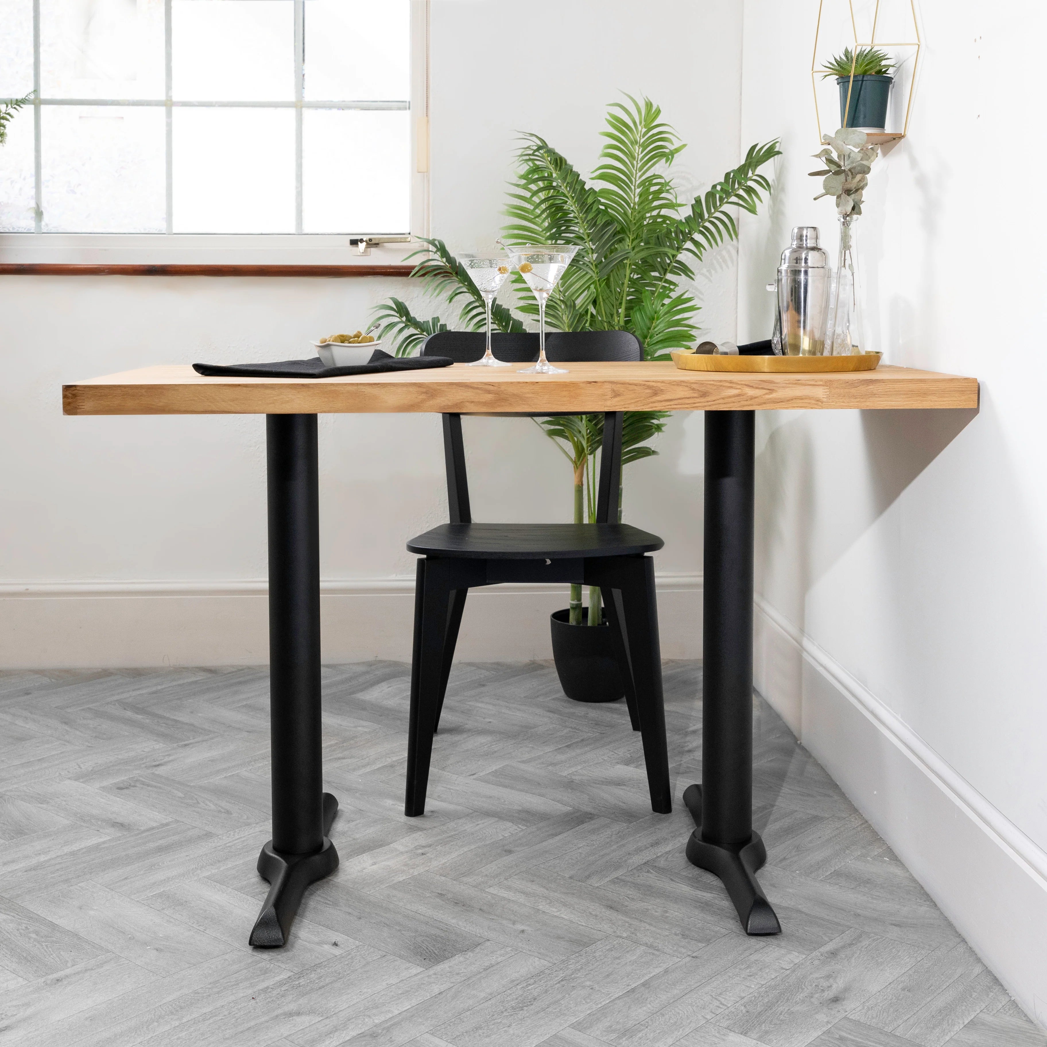 Solid Oak Table with Black Pedestal Base