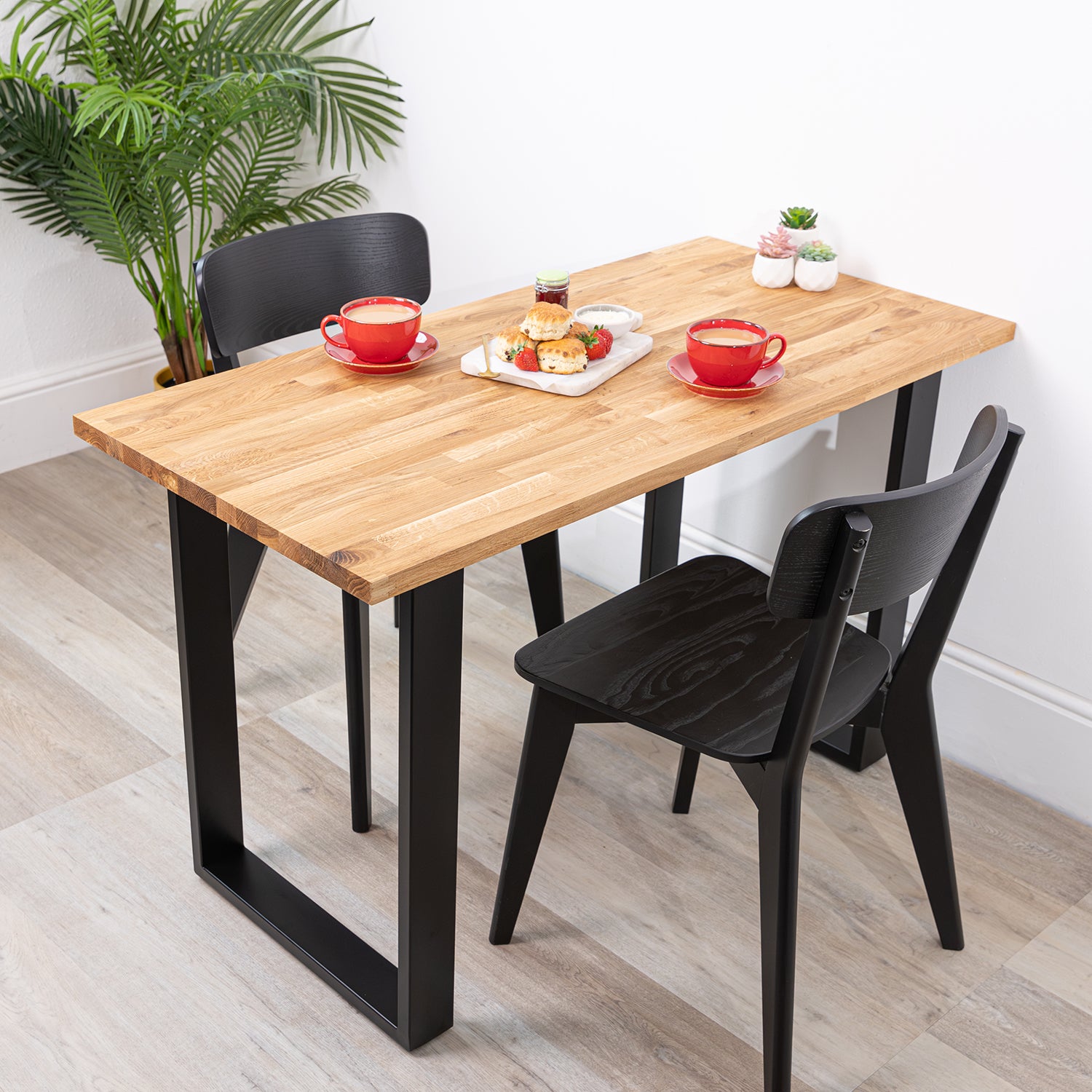 Solid Oak Table with Square Metal Legs