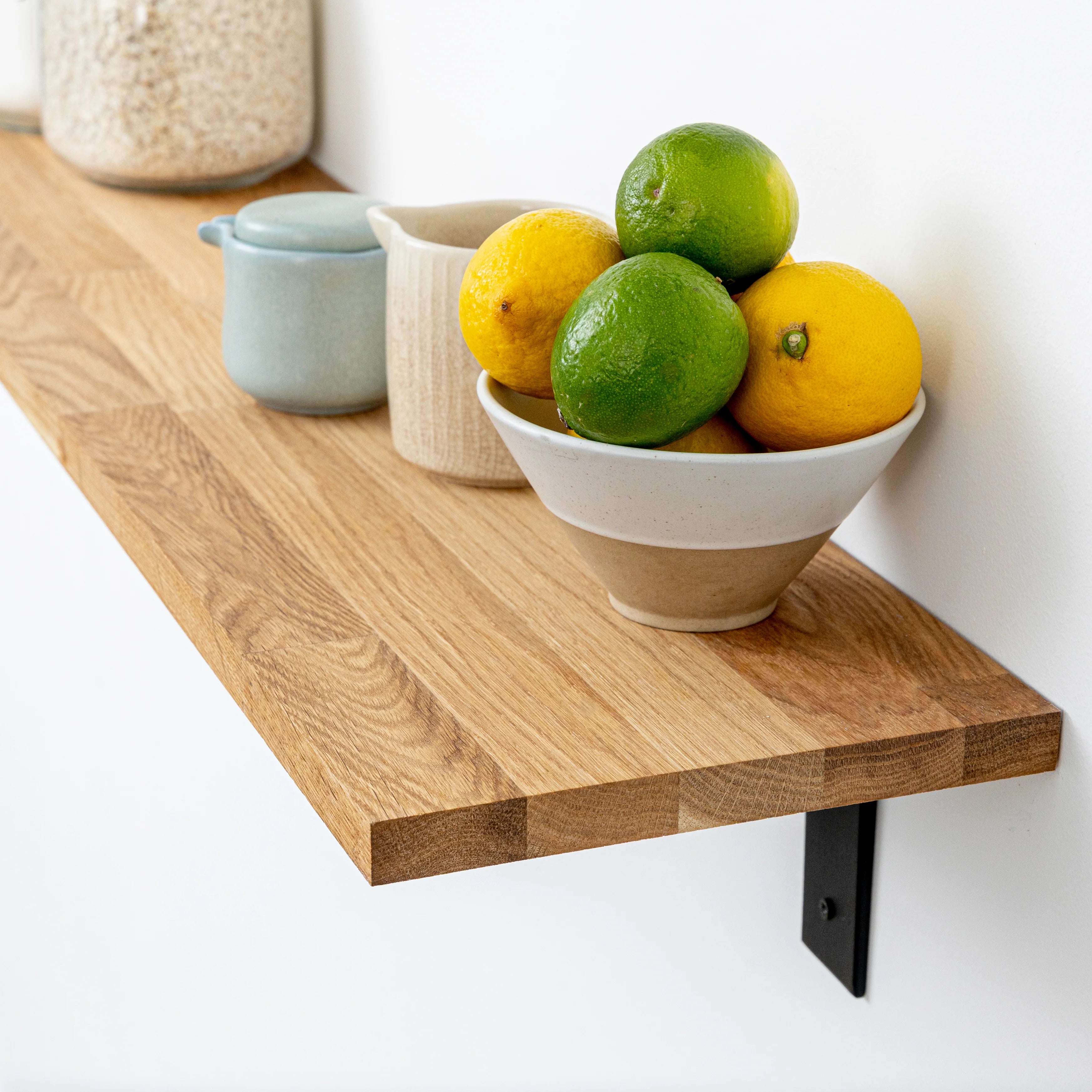 Solid Oak Wall Shelf - 18mm thick with Black Flat-Style Scaffolding Brackets