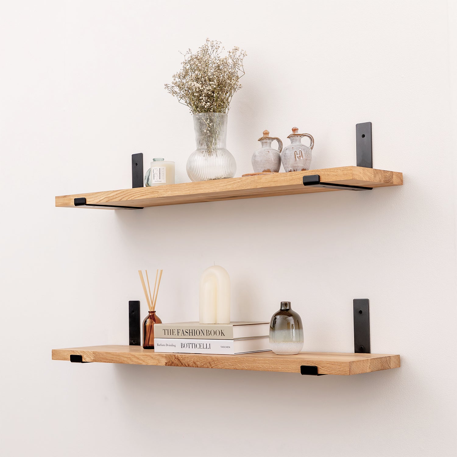 Solid Oak Wall Shelf - 27mm thick with Black Up-Style Scaffolding Brackets