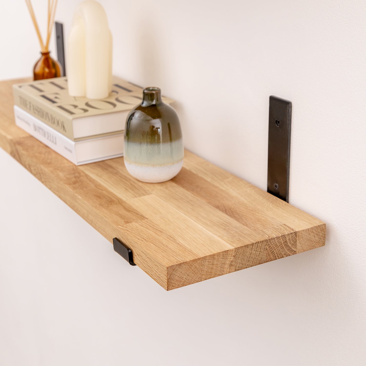 Solid Oak Wall Shelf (Sanded) - 27mm thick with Black Up-Style Scaffolding Brackets