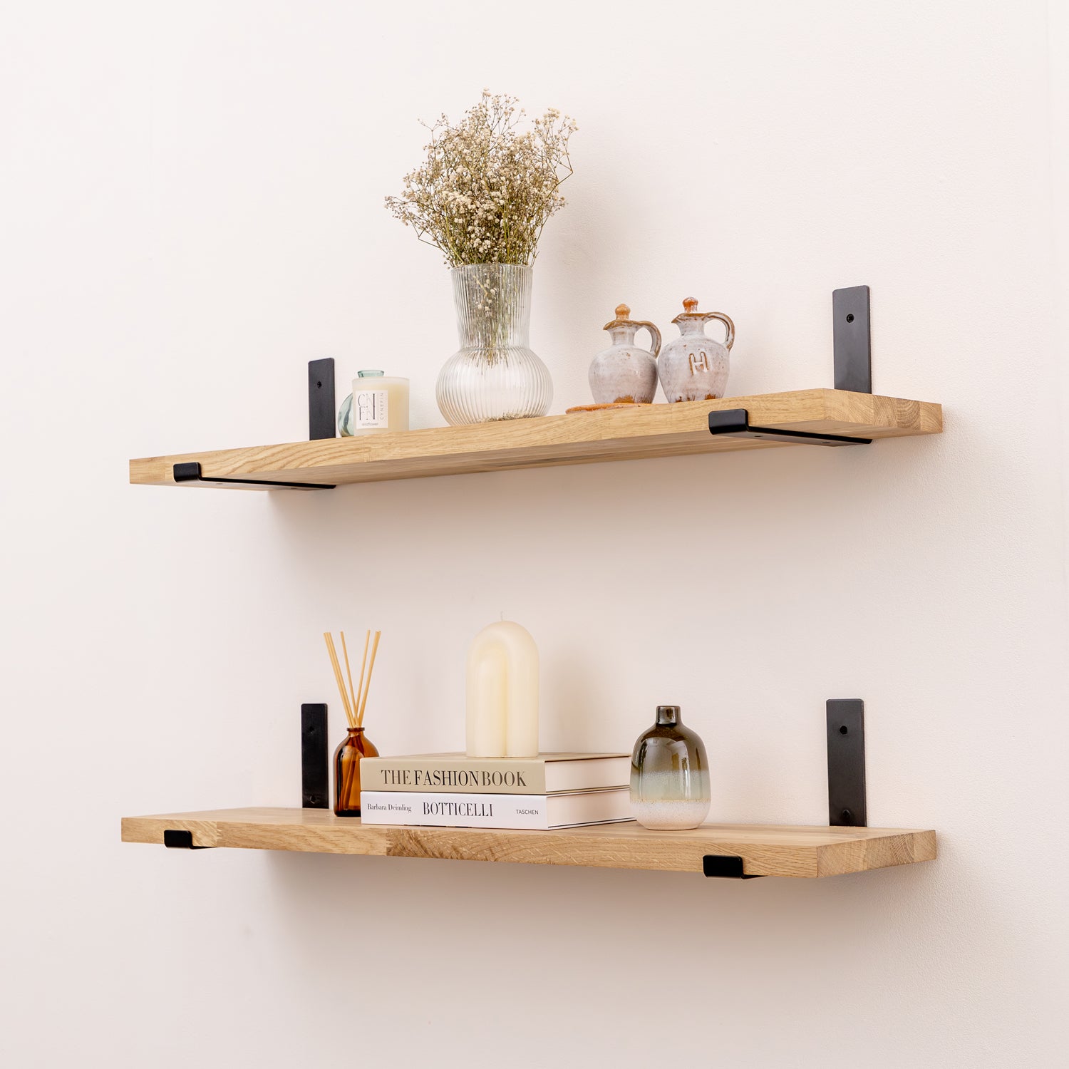 Solid Oak Wall Shelf (Sanded) - 27mm thick with Black Up-Style Scaffolding Brackets