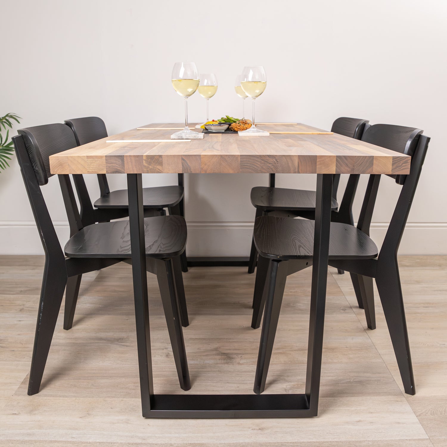 Solid Walnut Table with Square Metal Legs Sanded