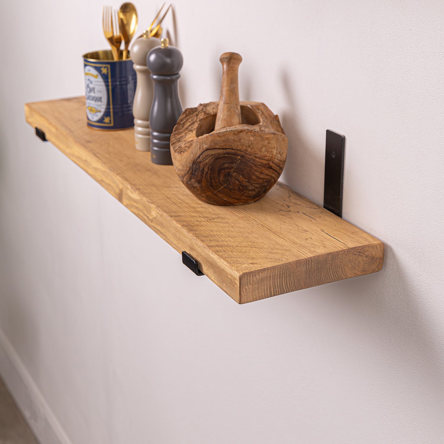 Solid Wood Shelf - Rustic Pine with Black Up-Style Scaffolding Brackets