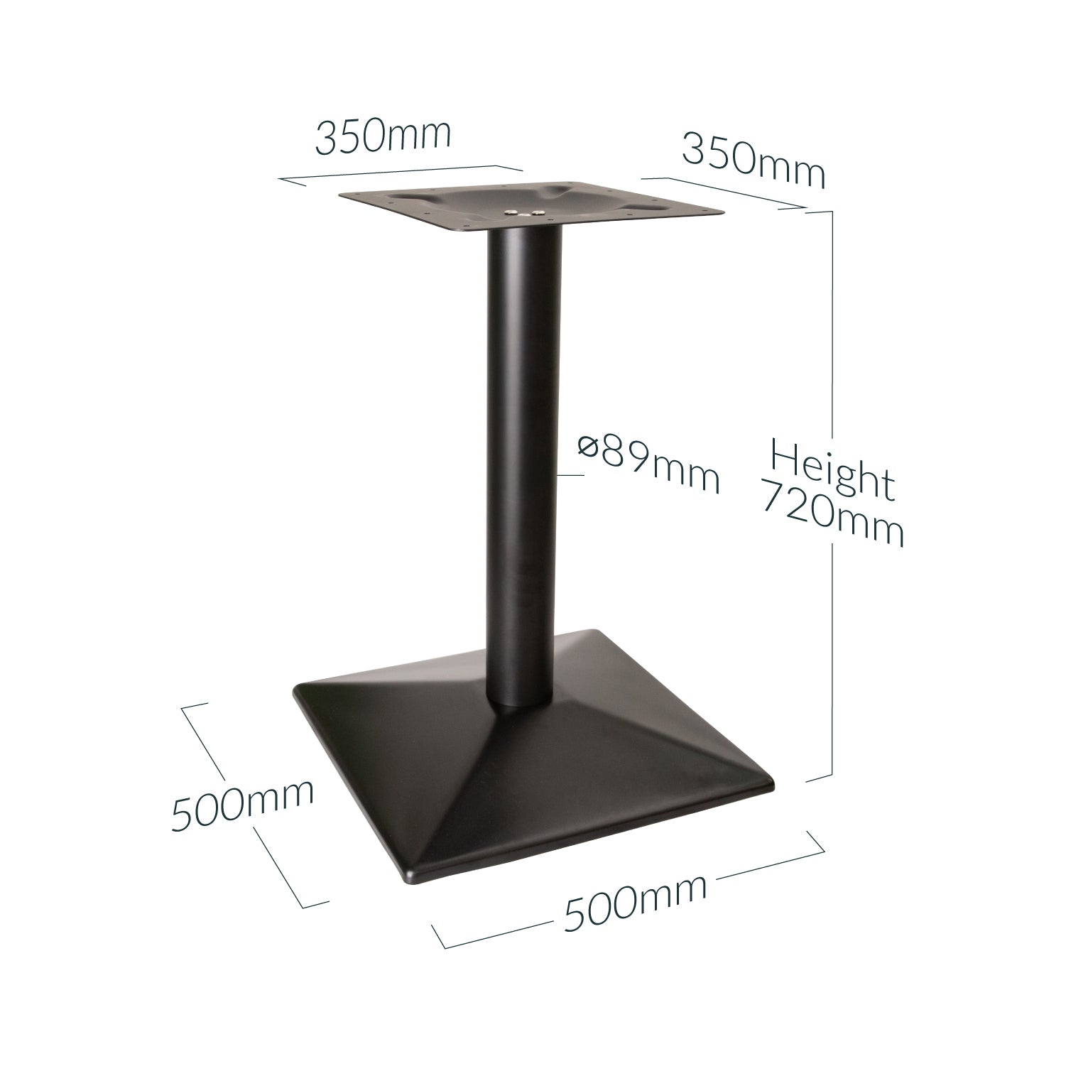 Large Black Central Cast Iron Table Base 720 x 500mm - Dimensions